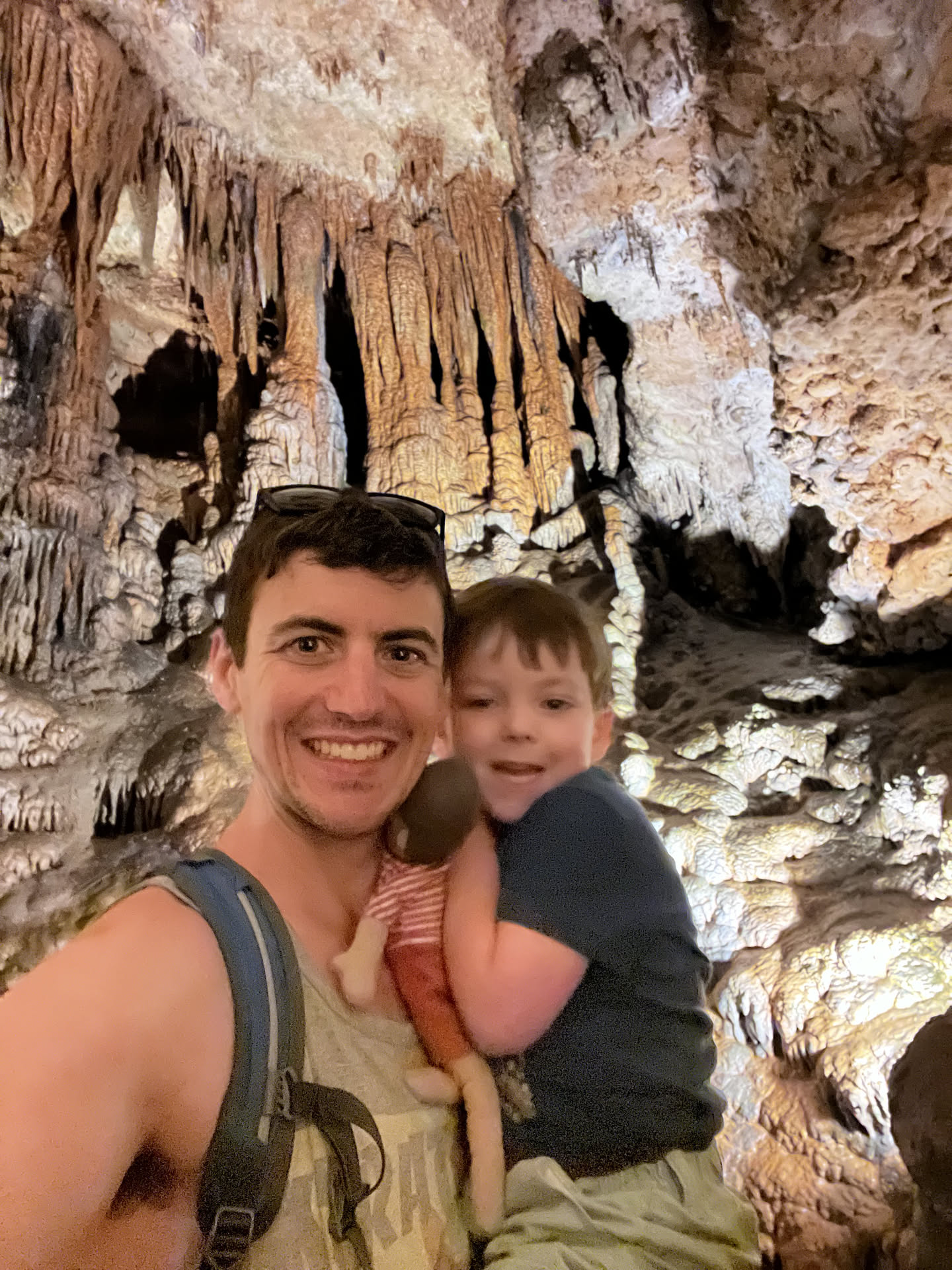 A selfie of my son and me in Luray Caverns, Virginia