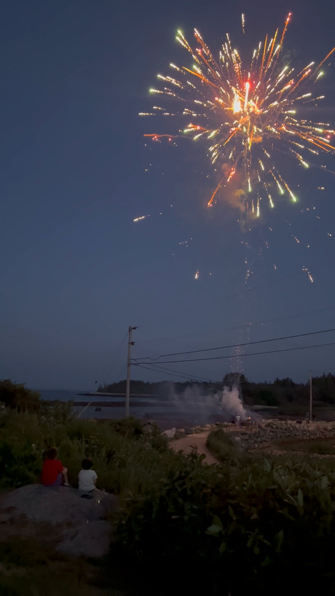 Fireworks over a causeway in Rockland, Maine