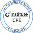 A circular badge that says 'C++ Certified Entry-Level Programmer'